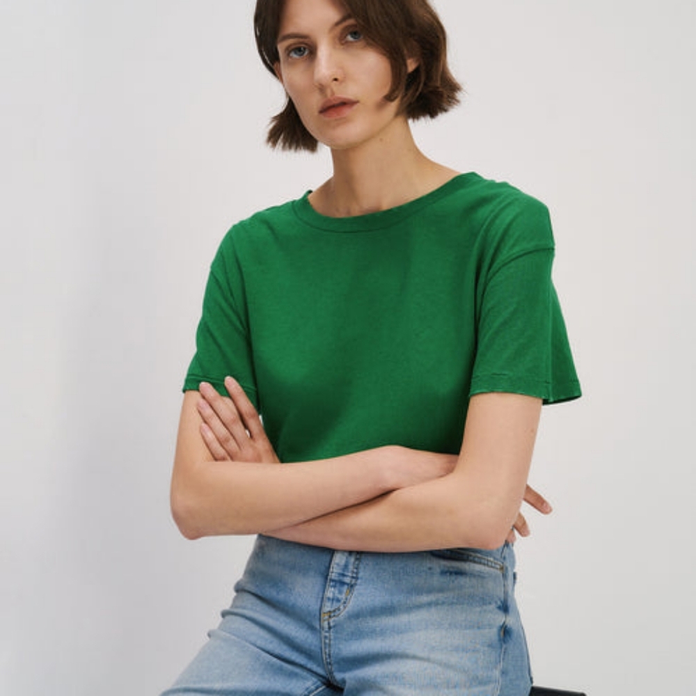 Nili Lotan Kelly Green Distressed Brady Tee Medium